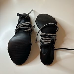 Black sparkly heels, bedazzled laced up heels
